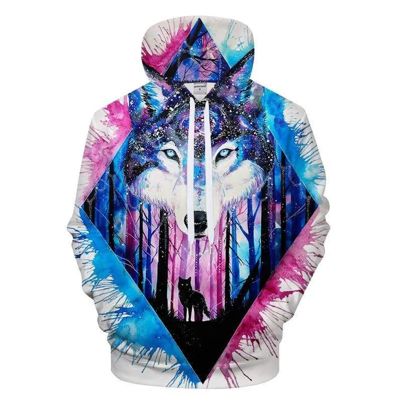 3D Color Splash Wolf Hoodie