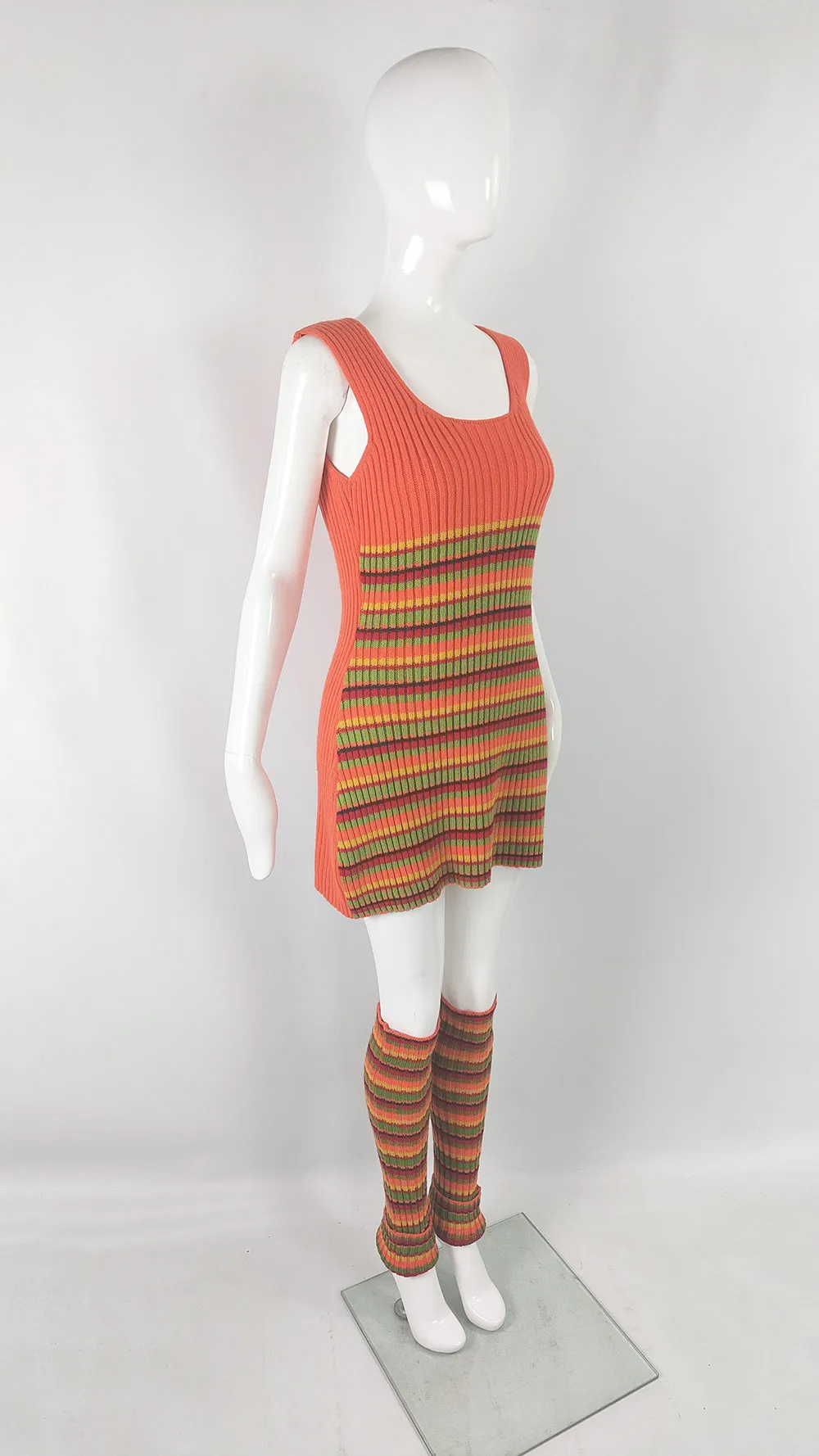 Aridza Bross Vintage y2k Striped Knit Dress, Cardigan & Leg Warmers