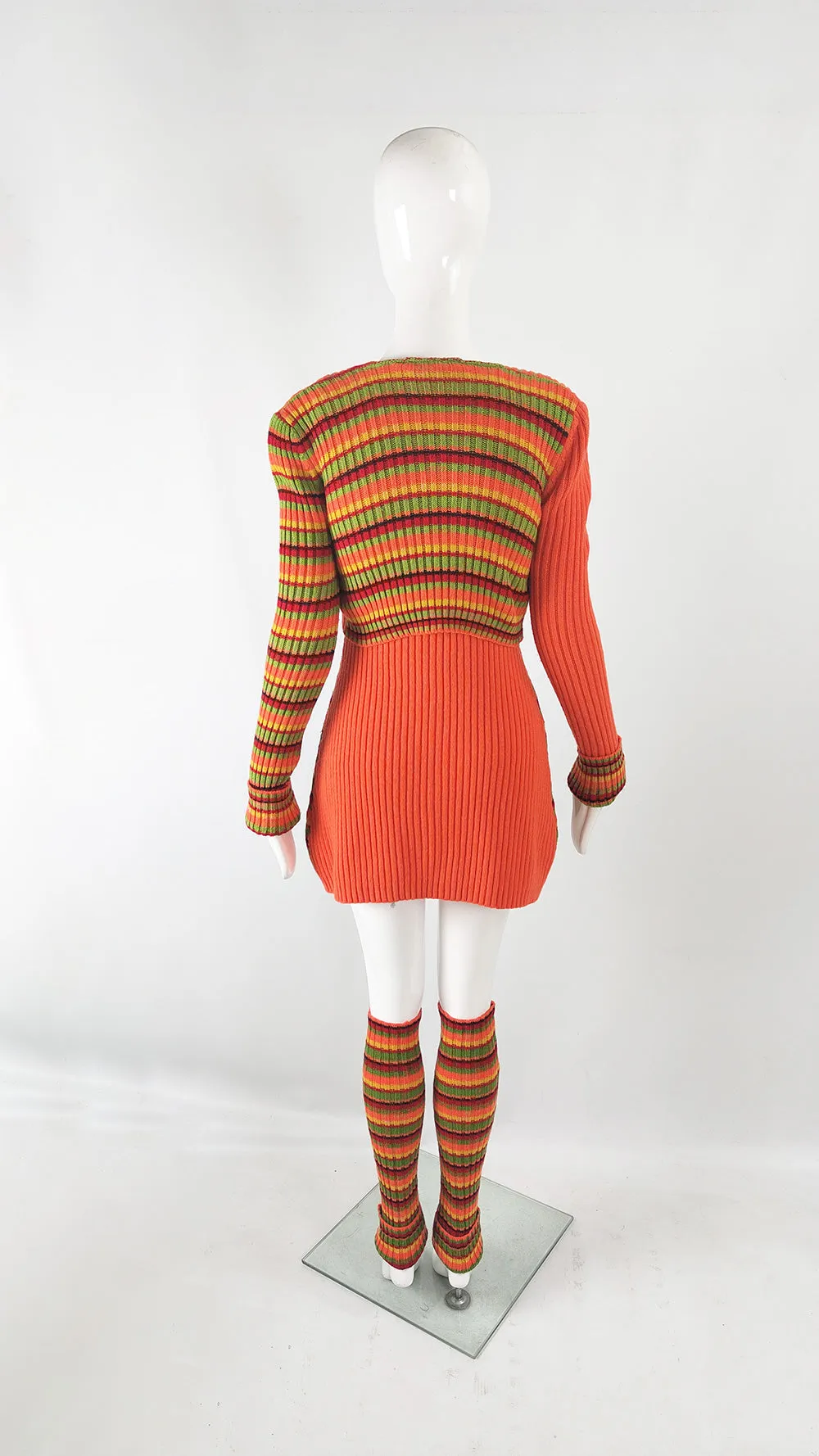 Aridza Bross Vintage y2k Striped Knit Dress, Cardigan & Leg Warmers