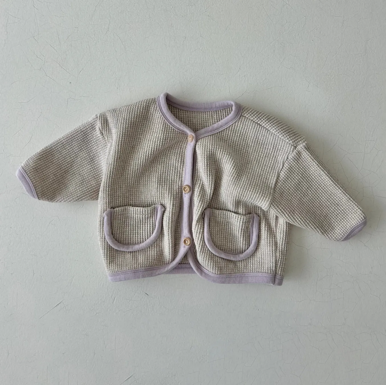 Baby Land Contrast Trim Waffle Cardigan (4-15m) - Oat