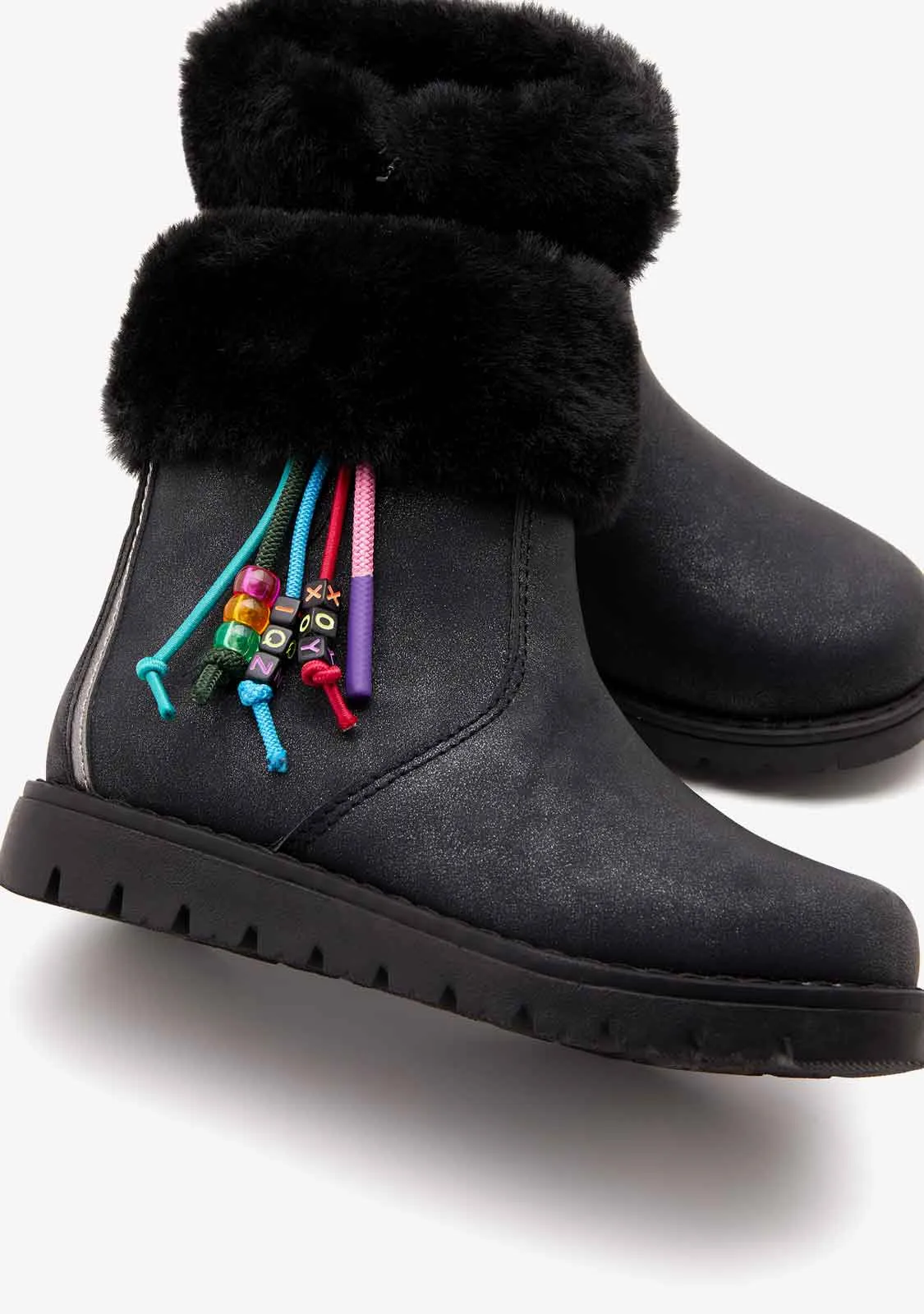 Black Fur Plush Boots