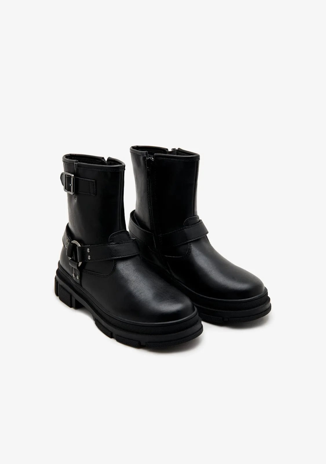 Black Low Biker Boots B&W