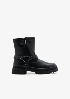 Black Low Biker Boots B&W