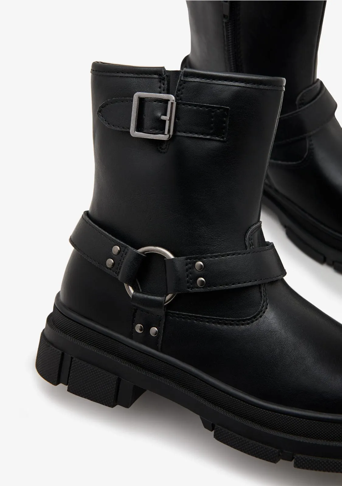 Black Low Biker Boots B&W