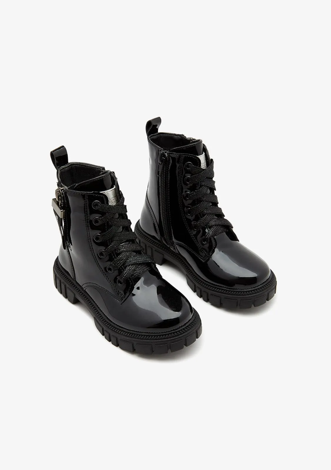 Black Patent Leather Military Boots