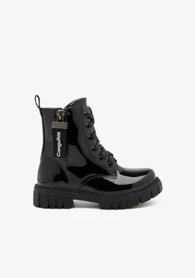 Black Patent Leather Military Boots