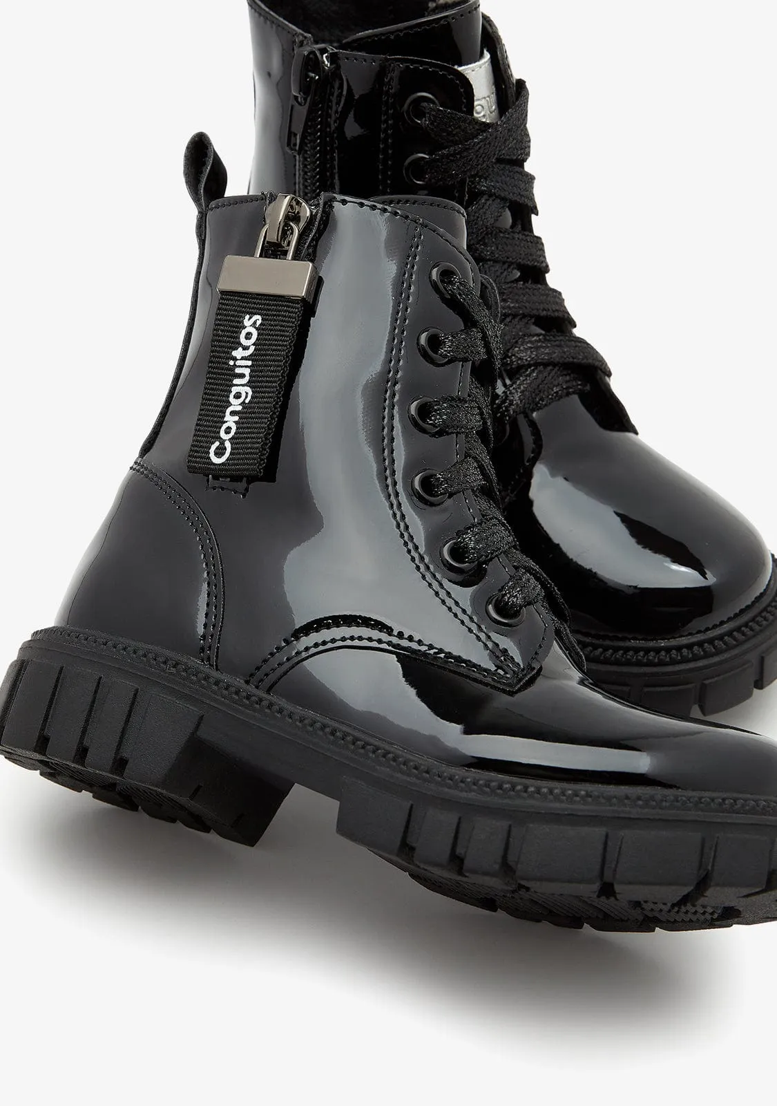 Black Patent Leather Military Boots