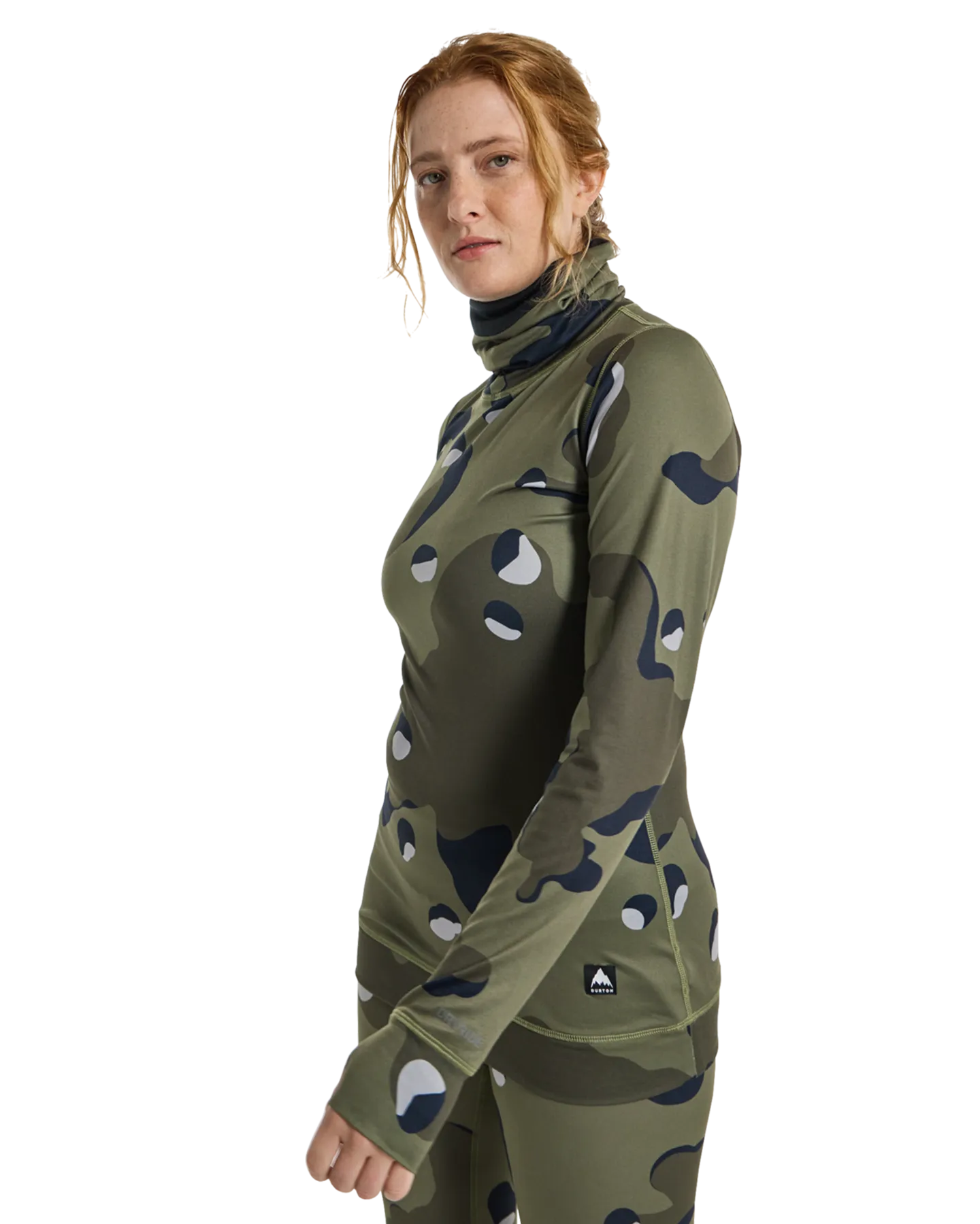 Burton Women's Midweight Base Layer Long Neck Shirt - Forest Moss Cookie Camo | Shop Long Johns at Trojan Wake Ski Snow &