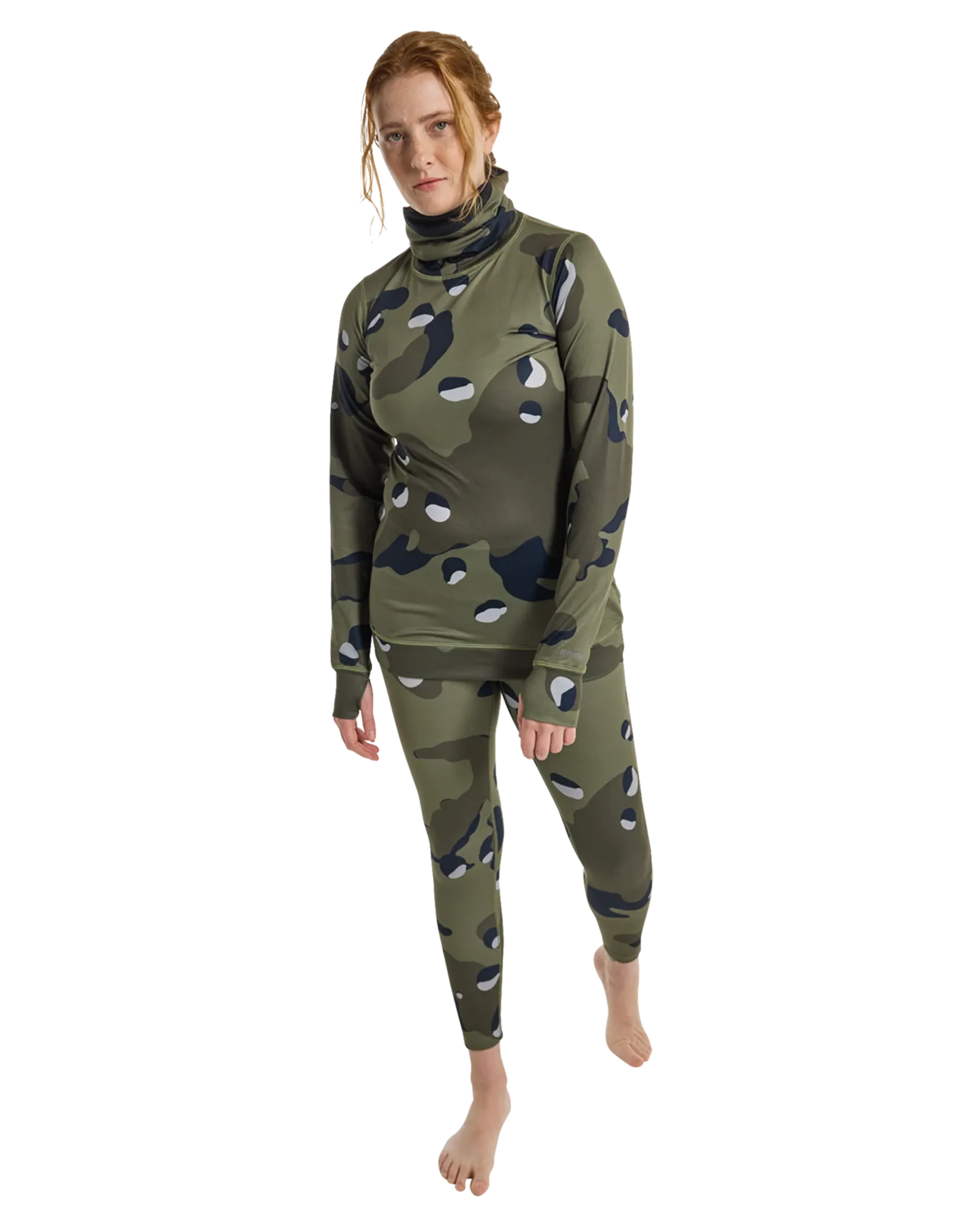 Burton Women's Midweight Base Layer Long Neck Shirt - Forest Moss Cookie Camo | Shop Long Johns at Trojan Wake Ski Snow &