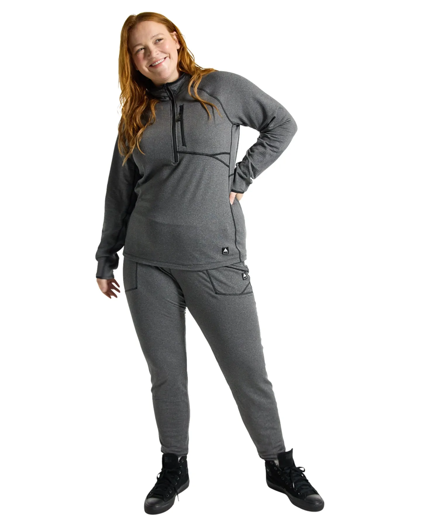 Burton Women's Stockrun Grid Half-Zip Fleece - True Black | Shop Clothing at Trojan Wake Ski Snow & Snow Skiers Warehous