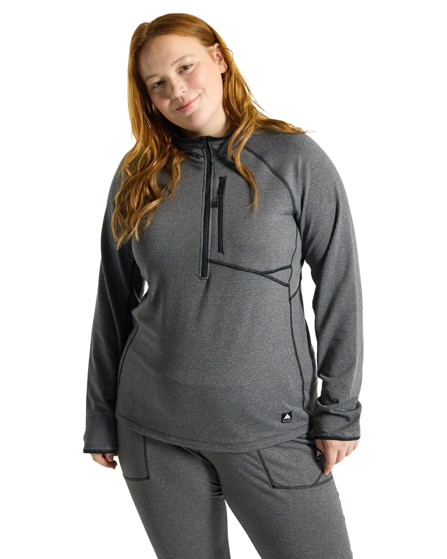 Burton Women's Stockrun Grid Half-Zip Fleece - True Black | Shop Clothing at Trojan Wake Ski Snow & Snow Skiers Warehous