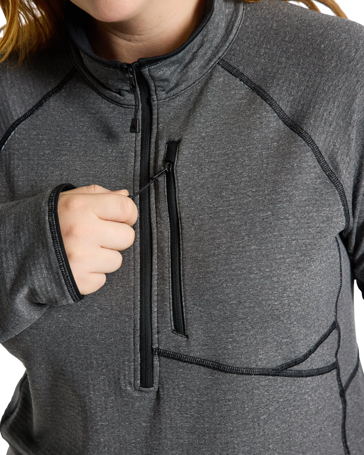 Burton Women's Stockrun Grid Half-Zip Fleece - True Black | Shop Clothing at Trojan Wake Ski Snow & Snow Skiers Warehous