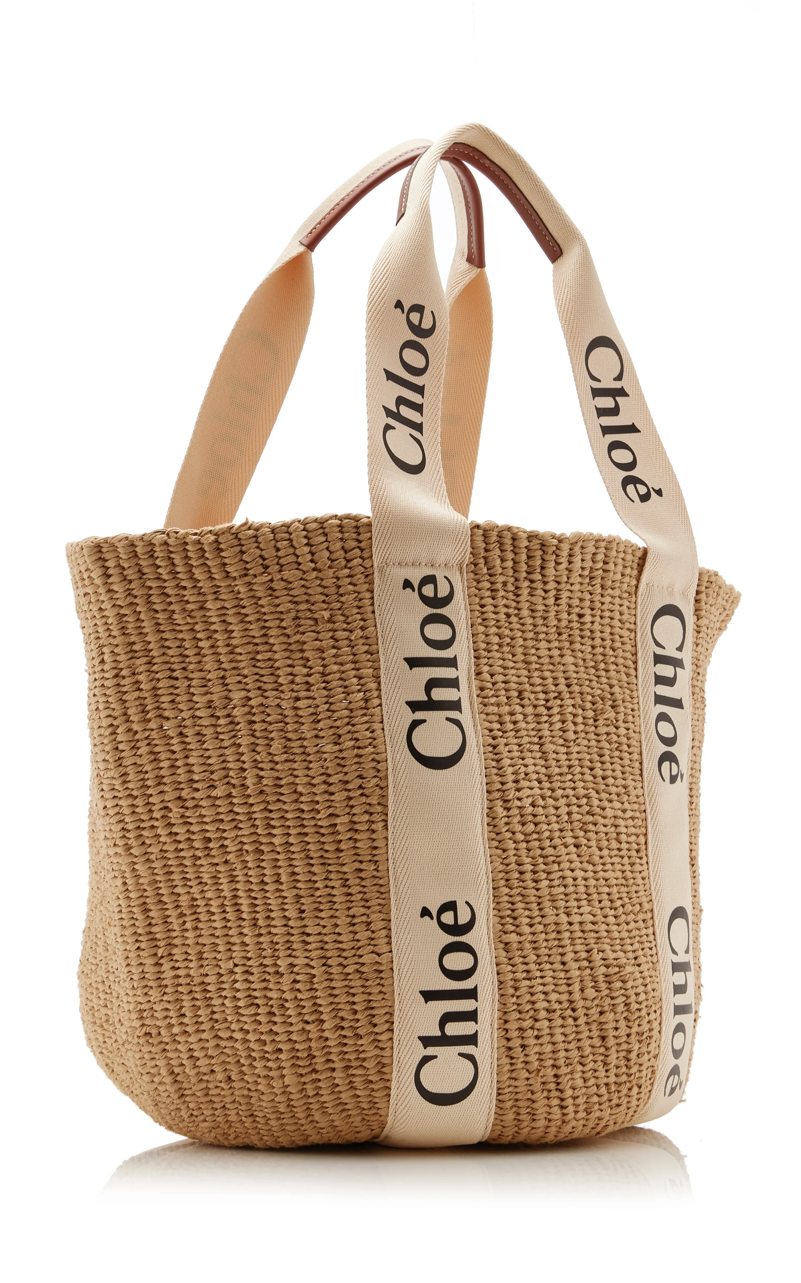 Chloé Woody Ribbon-Trimmed Raffia Tote Bag