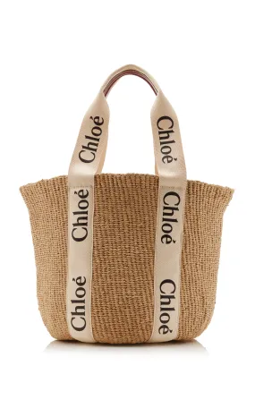 Chloé Woody Ribbon-Trimmed Raffia Tote Bag