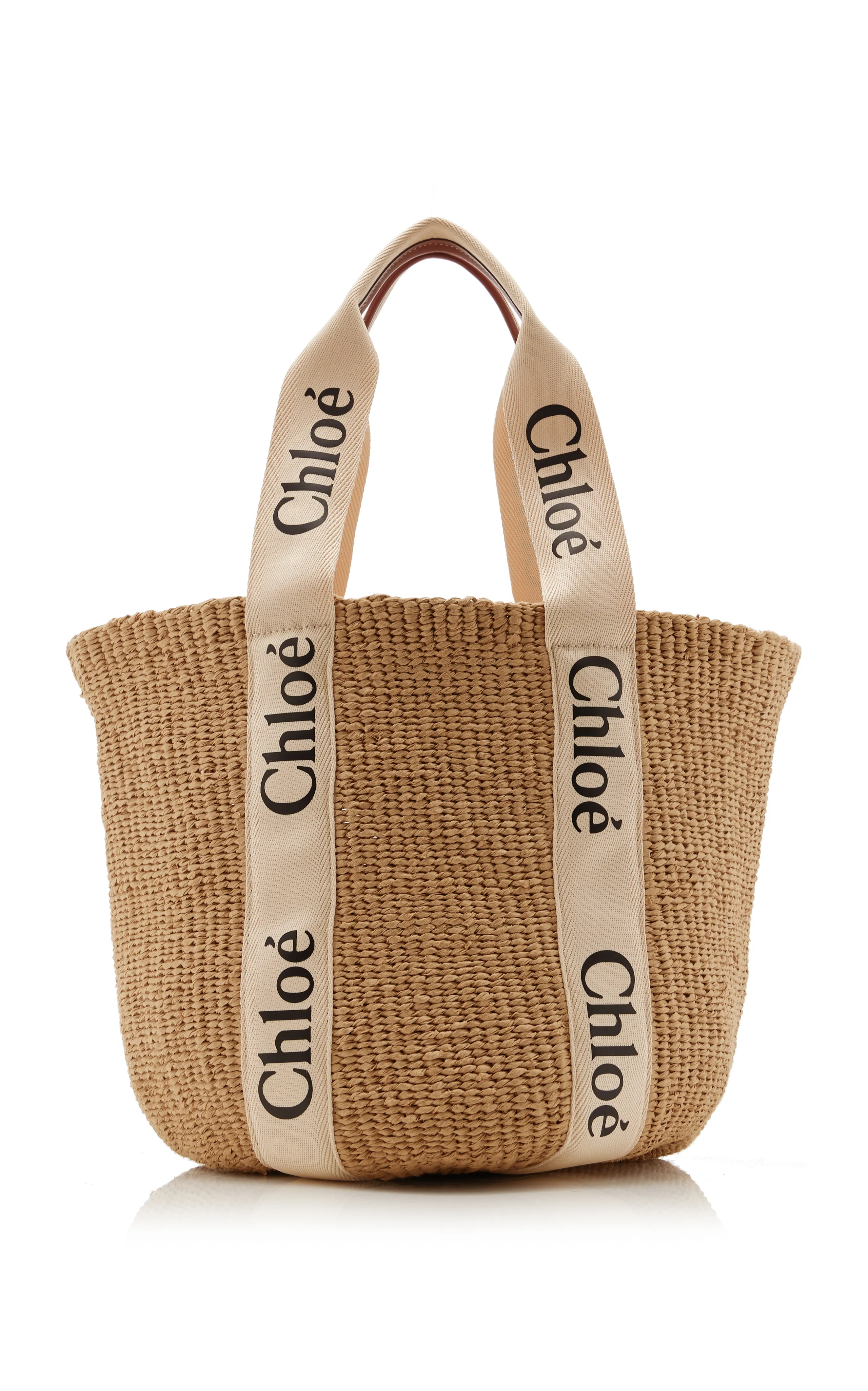 Chloé Woody Ribbon-Trimmed Raffia Tote Bag