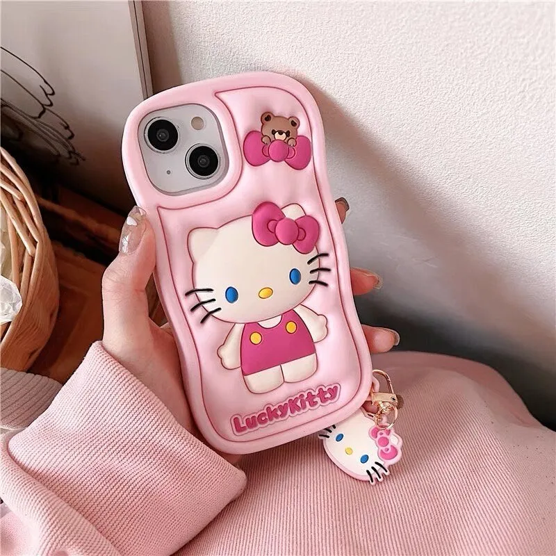 Cute Kawaii Pink 3D Hello Kitty Sanrio Design Protective Shockproof Phone Case iPhone Case for iPhone 11 12 13 14 15 Pro Max Cas