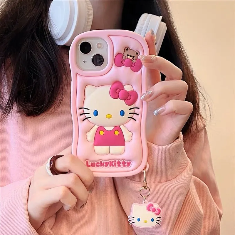 Cute Kawaii Pink 3D Hello Kitty Sanrio Design Protective Shockproof Phone Case iPhone Case for iPhone 11 12 13 14 15 Pro Max Cas