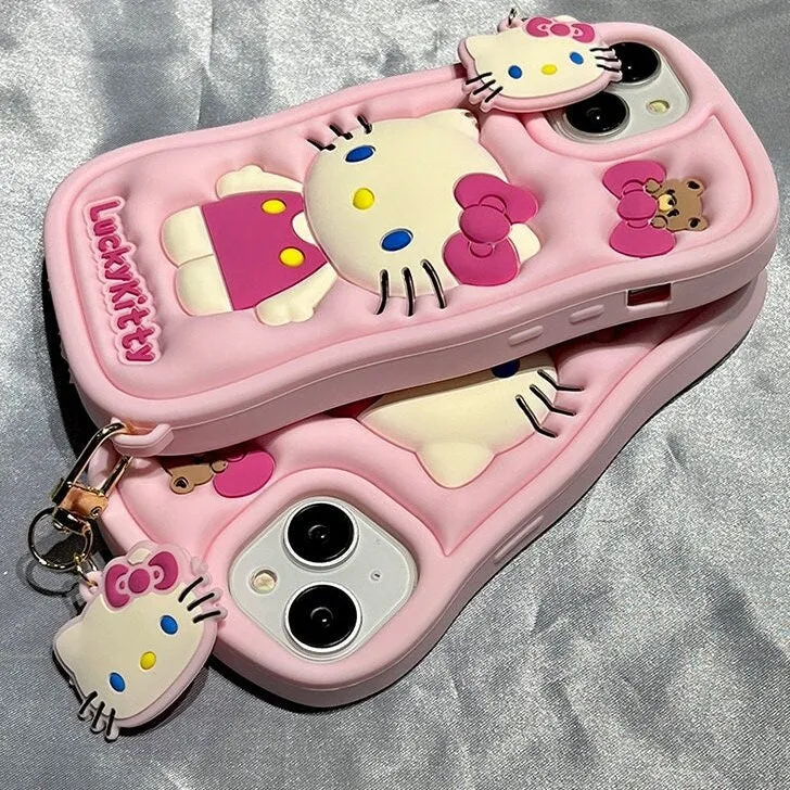 Cute Kawaii Pink 3D Hello Kitty Sanrio Design Protective Shockproof Phone Case iPhone Case for iPhone 11 12 13 14 15 Pro Max Cas