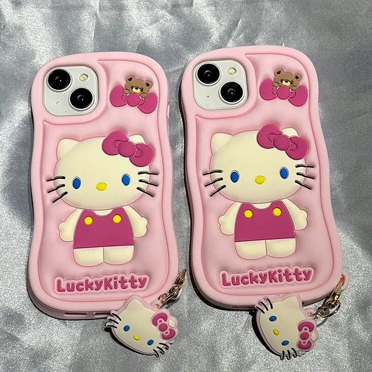 Cute Kawaii Pink 3D Hello Kitty Sanrio Design Protective Shockproof Phone Case iPhone Case for iPhone 11 12 13 14 15 Pro Max Cas