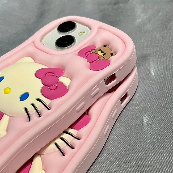 Cute Kawaii Pink 3D Hello Kitty Sanrio Design Protective Shockproof Phone Case iPhone Case for iPhone 11 12 13 14 15 Pro Max Cas