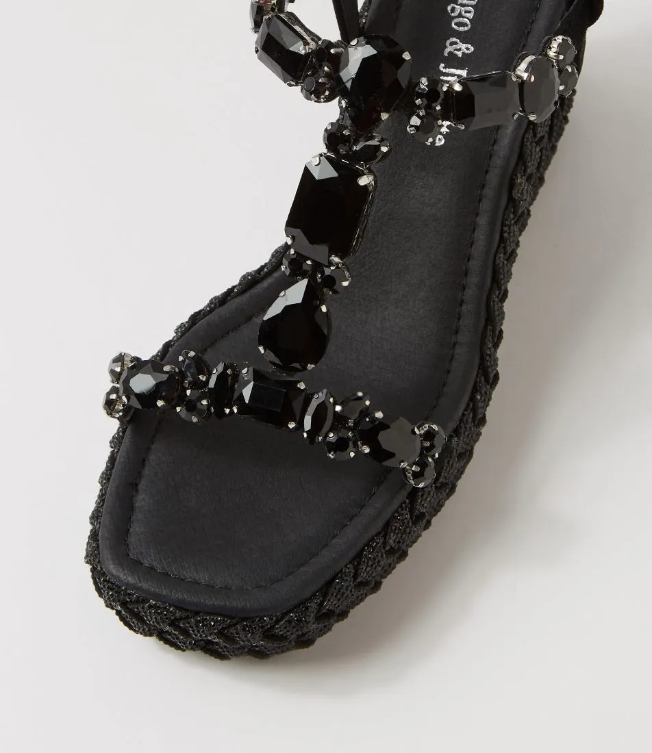 DJANGO & JULIETTE Vontey Black Suede Jewels Sandals