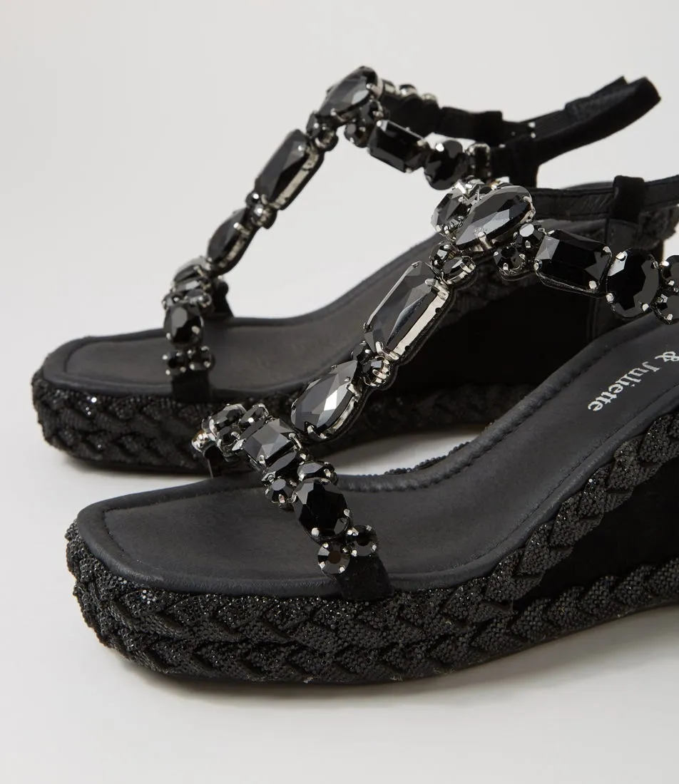 DJANGO & JULIETTE Vontey Black Suede Jewels Sandals