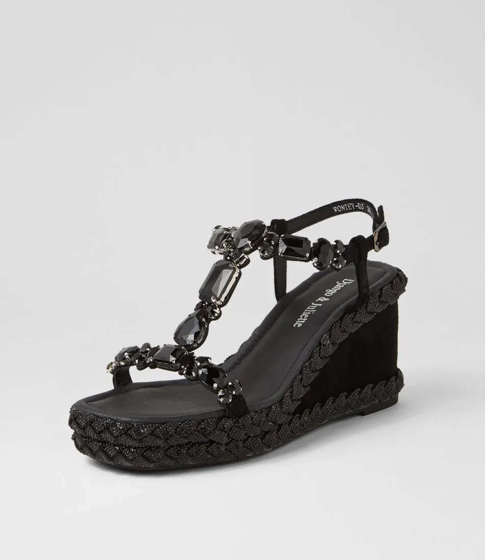 DJANGO & JULIETTE Vontey Black Suede Jewels Sandals