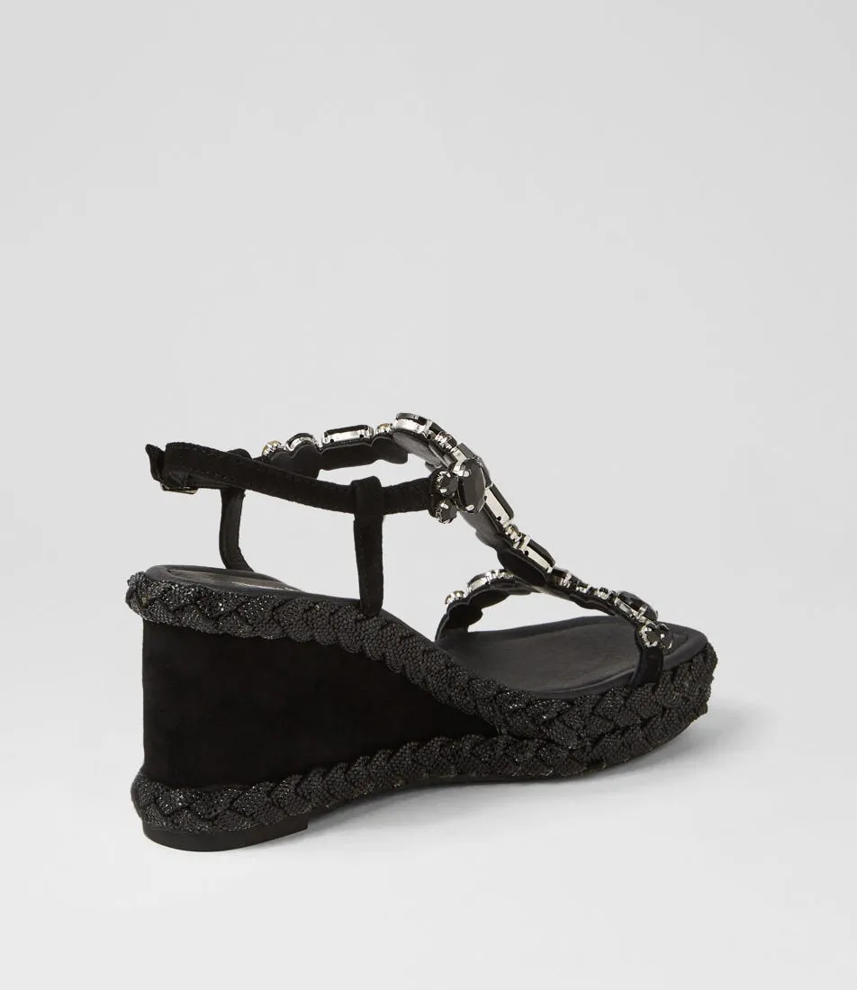 DJANGO & JULIETTE Vontey Black Suede Jewels Sandals