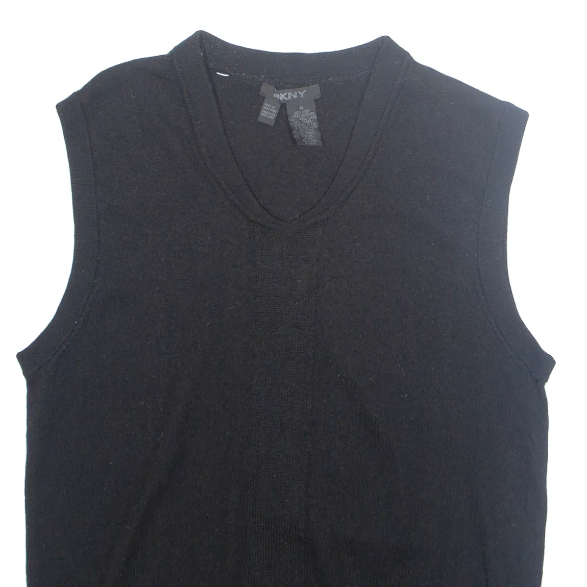 DKNY Mens Vest Black V-Neck Tight Knit Sleeveless Wool M