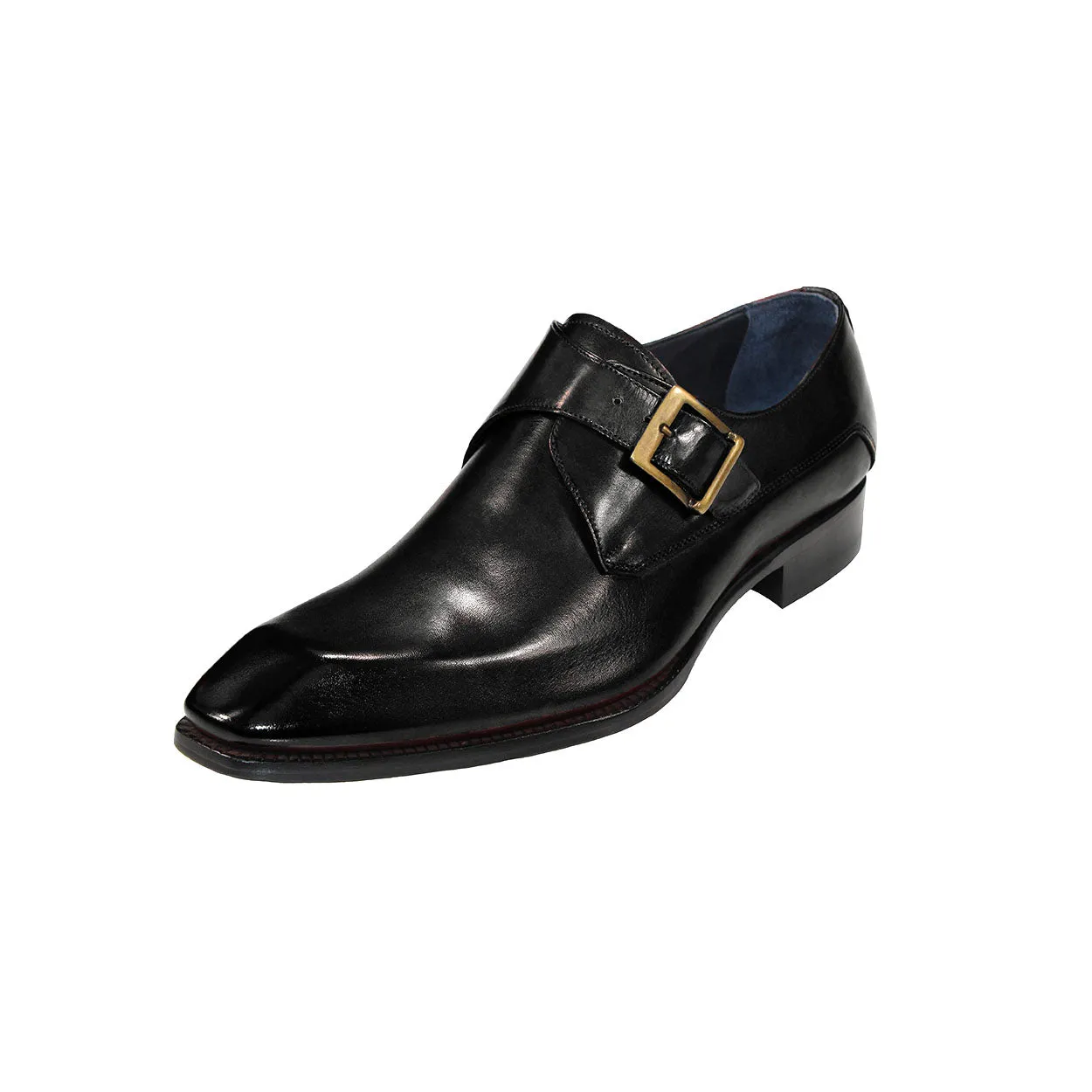 Duca Massa Men's Shoes Black Calf-Skin Leather Monkstrap Loafers (D1133)