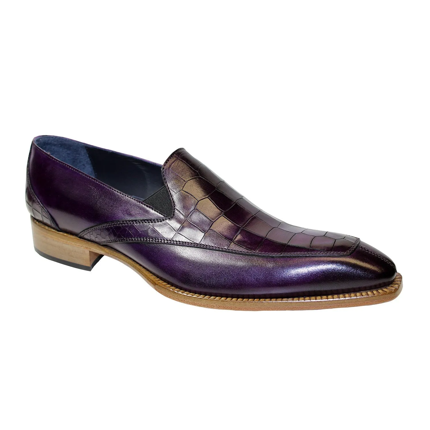 Duca Trento Men's Shoes Purple Calf-Skin Leather/Croco Print Loafers (D1084)