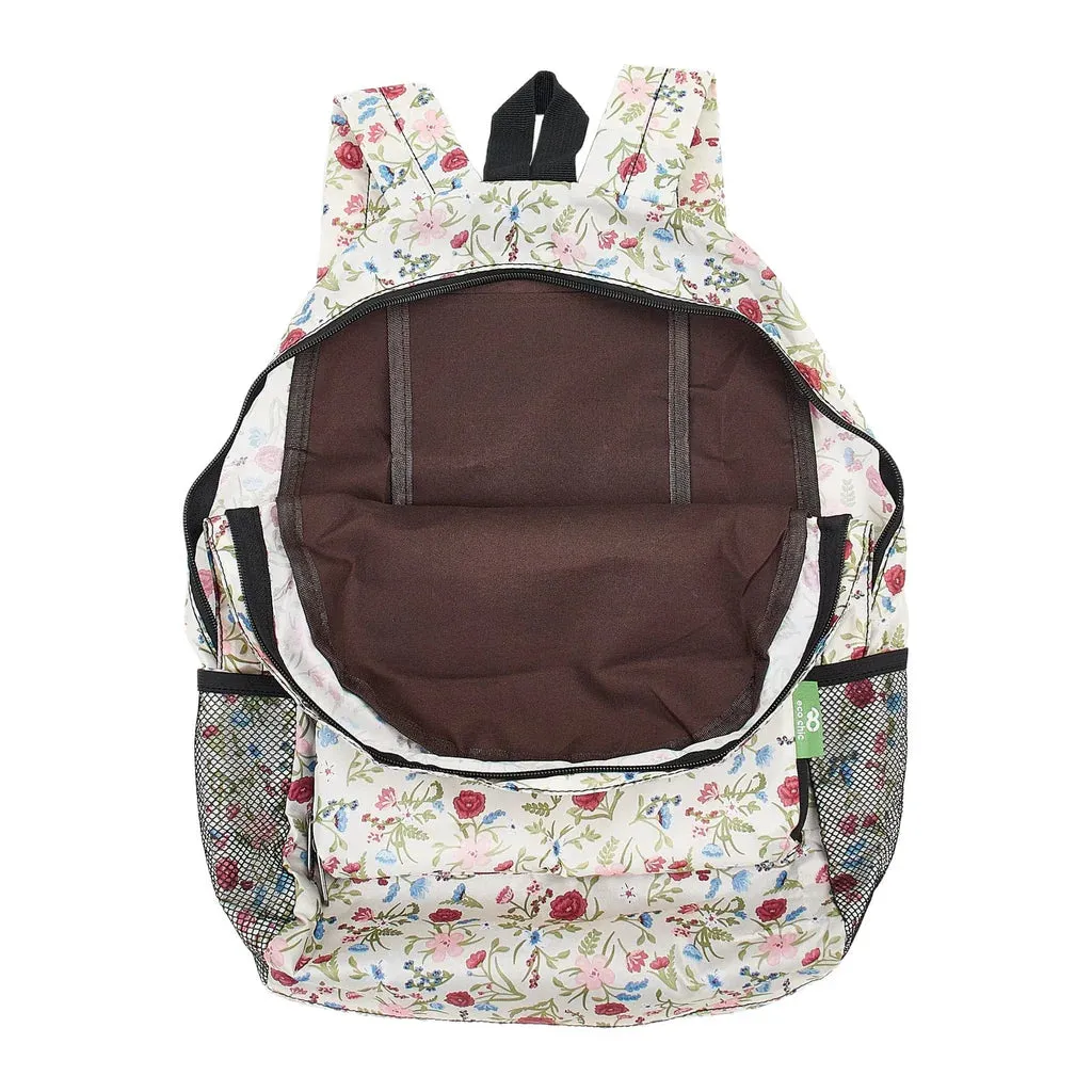 Eco Chic Lightweight Foldable Backpack Beige Floral