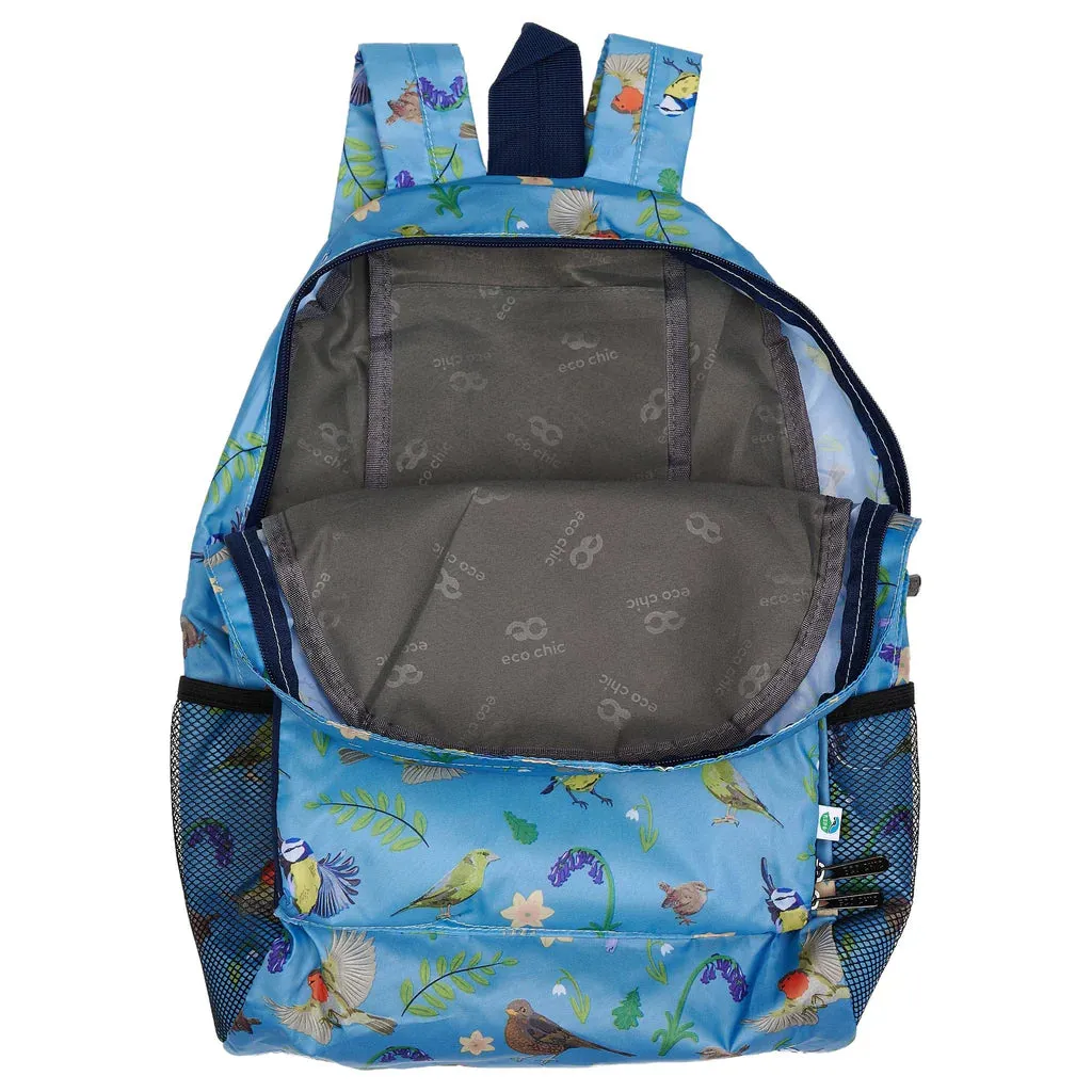 Eco Chic Lightweight Foldable Backpack Blue RSPB Birds