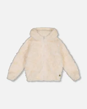 Embroidered Faux Fur Cardigan Off White