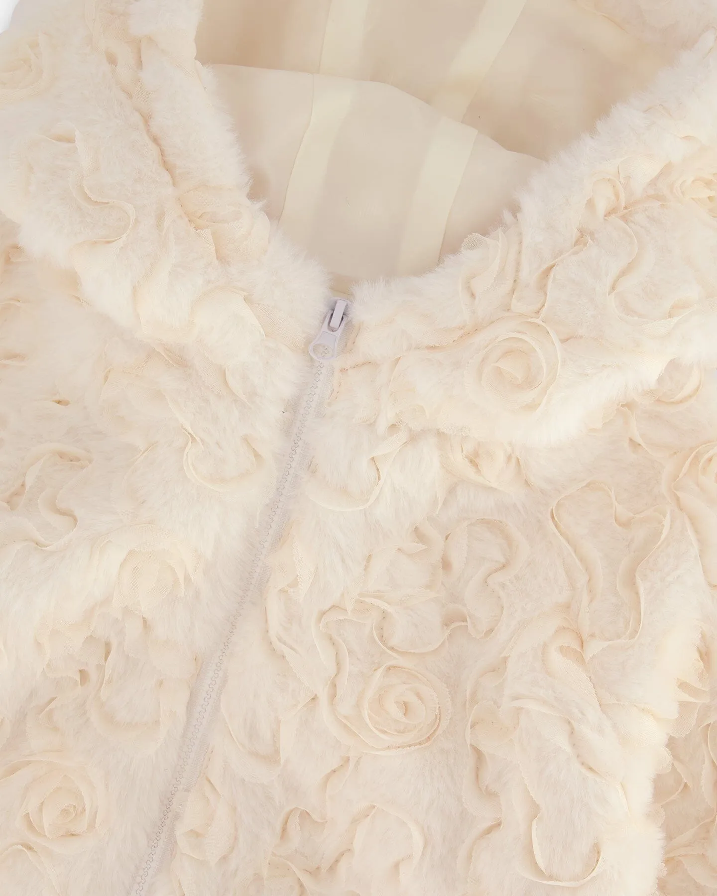 Embroidered Faux Fur Cardigan Off White