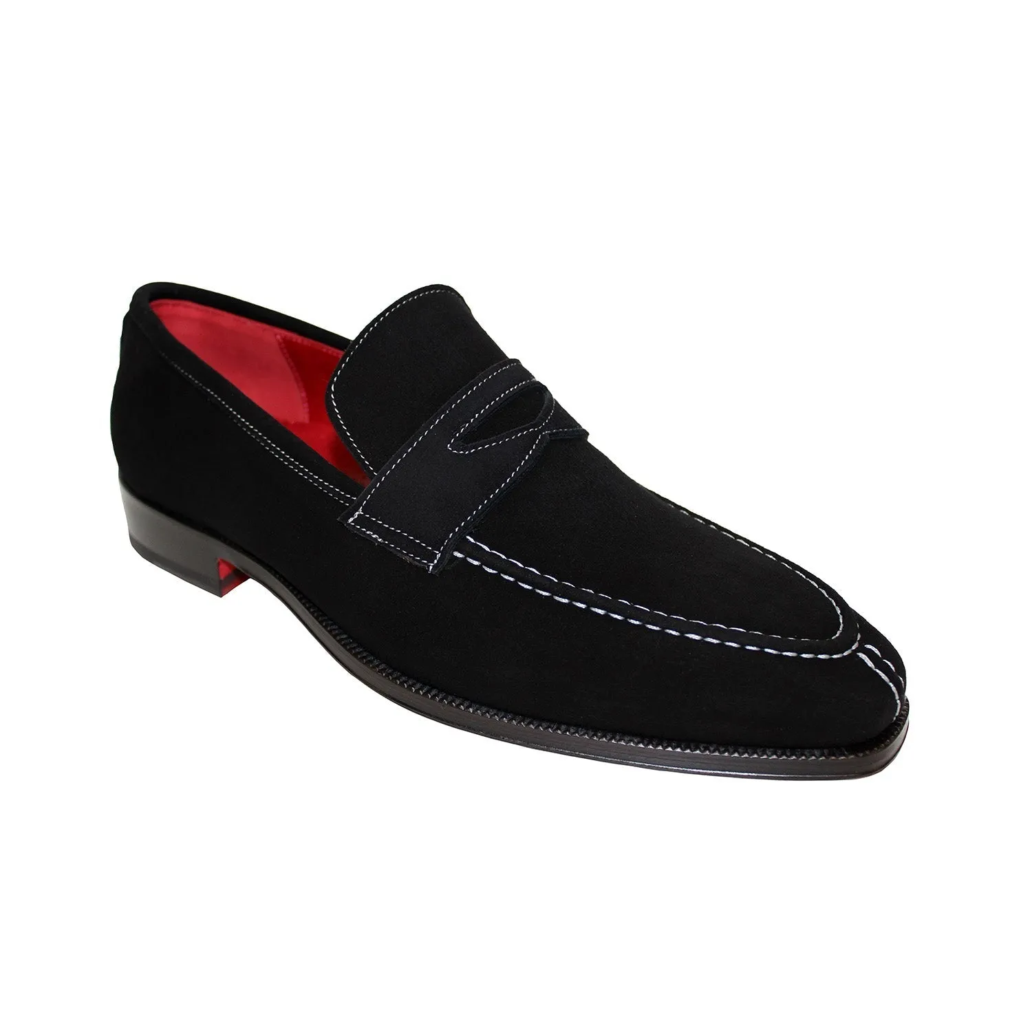 Emilio Franco Oliviero Men's Shoes Black Suede Leather Loafers (EF1092)