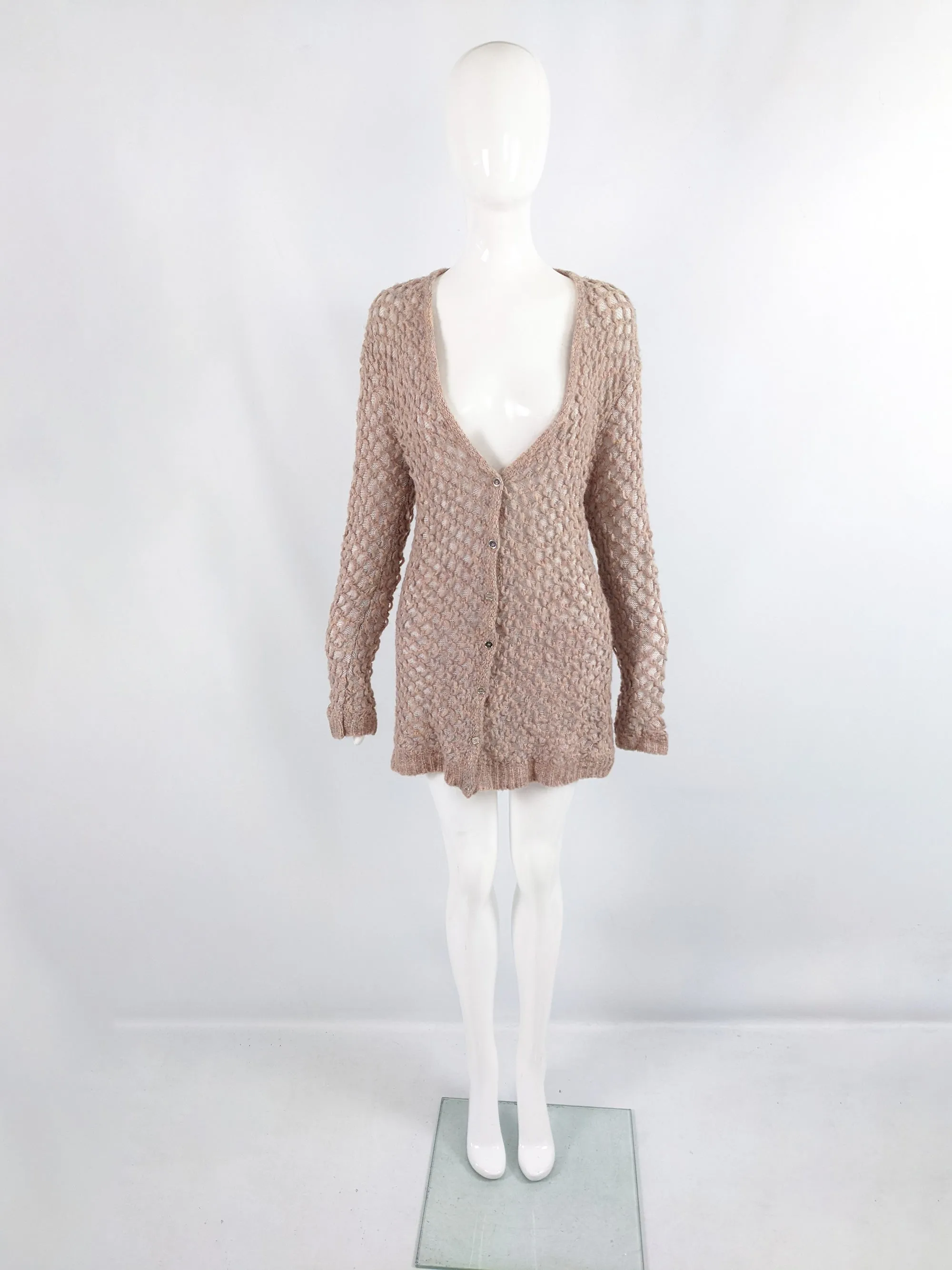 Escada Vintage Pastel Pink y2k Fuzzy Knit Cardigan, 2000s