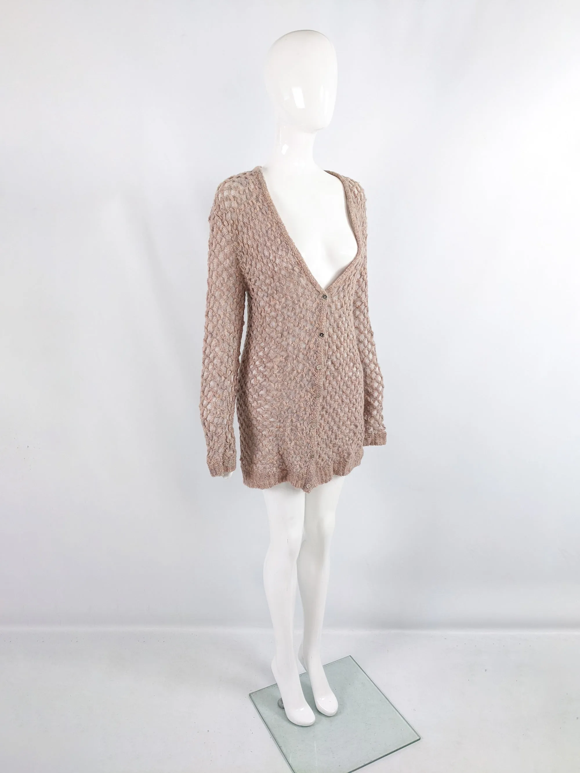 Escada Vintage Pastel Pink y2k Fuzzy Knit Cardigan, 2000s