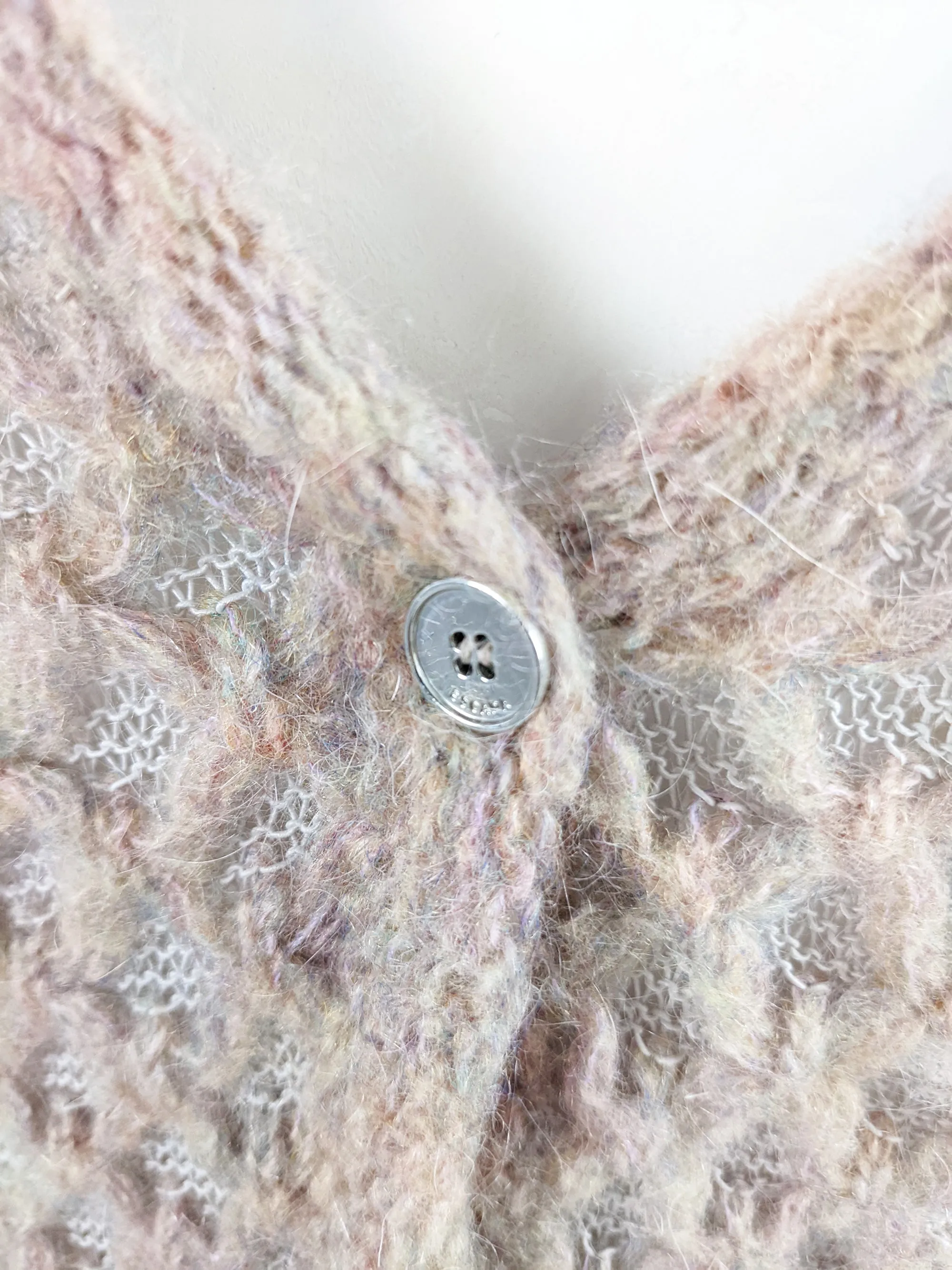 Escada Vintage Pastel Pink y2k Fuzzy Knit Cardigan, 2000s