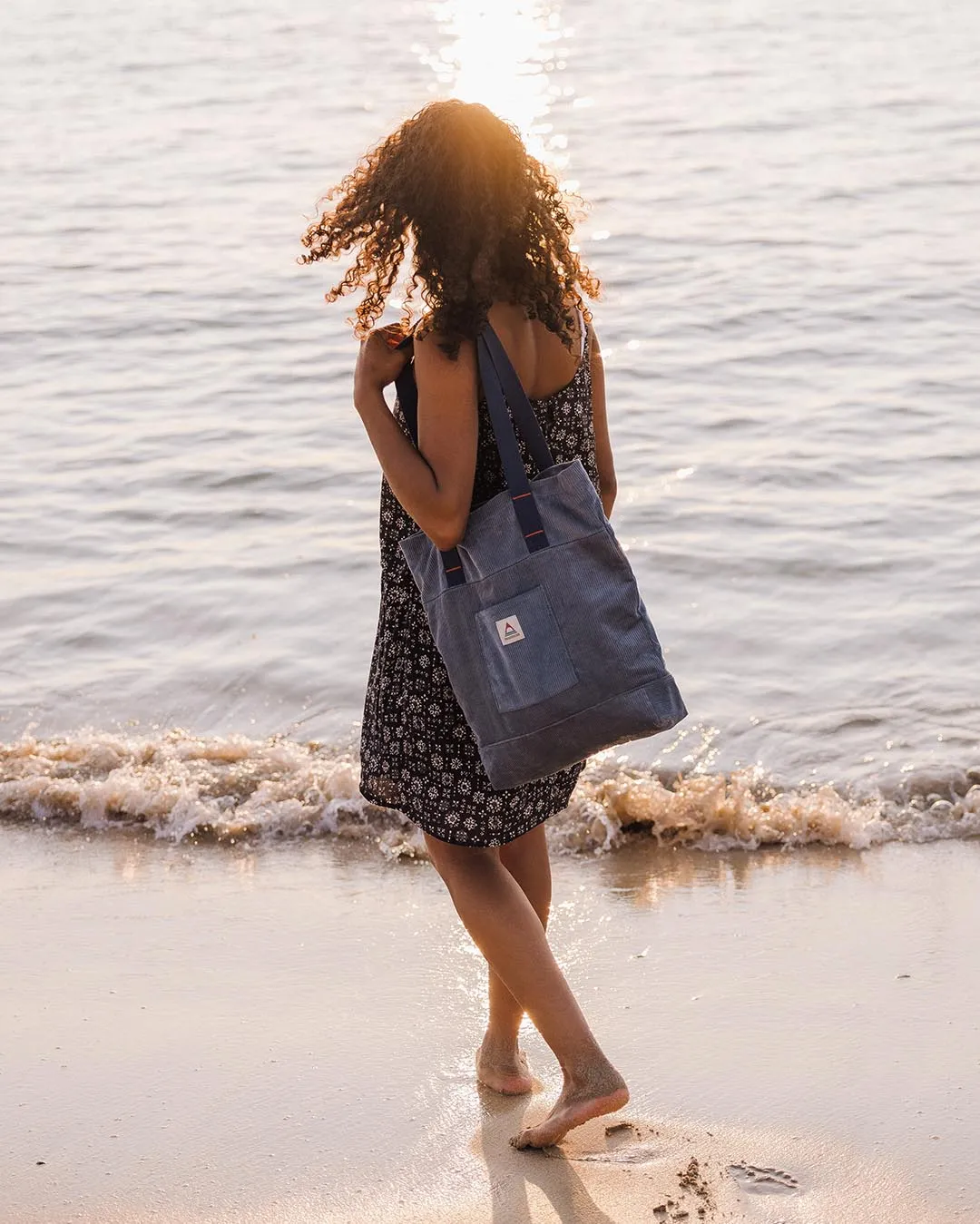 Evergreen Recycled Cord Tote Bag - Stone Blue