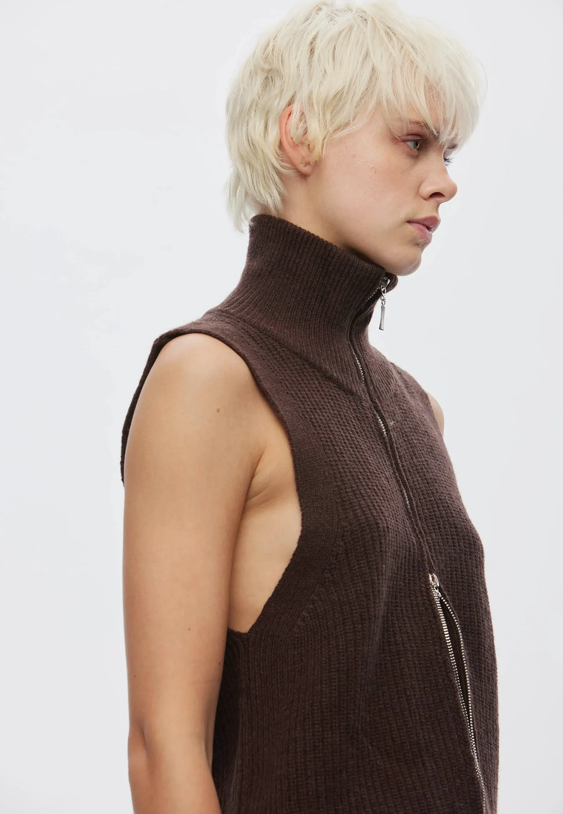 Fave Knit Zip Vest - Dark Oak