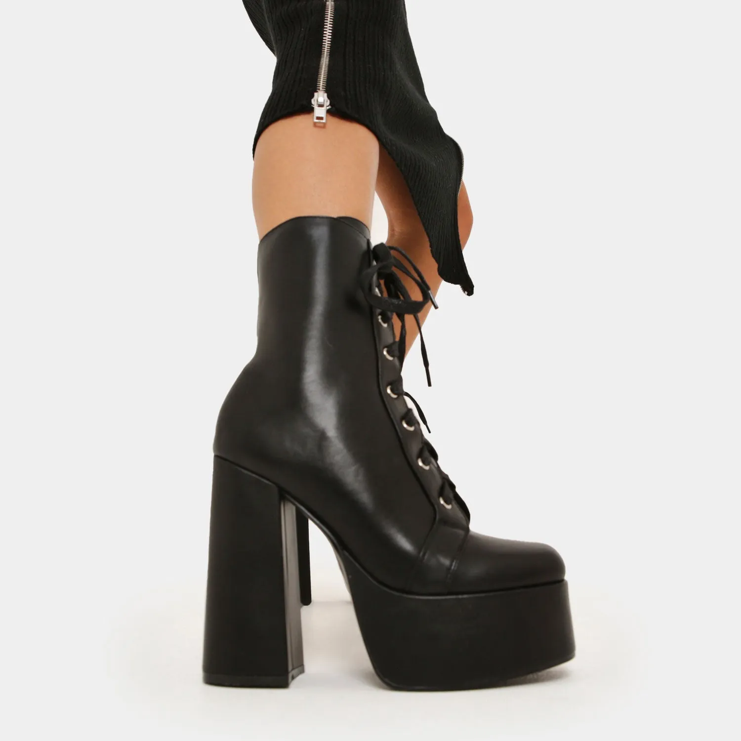 Findas Black Lace Up Platform Boots