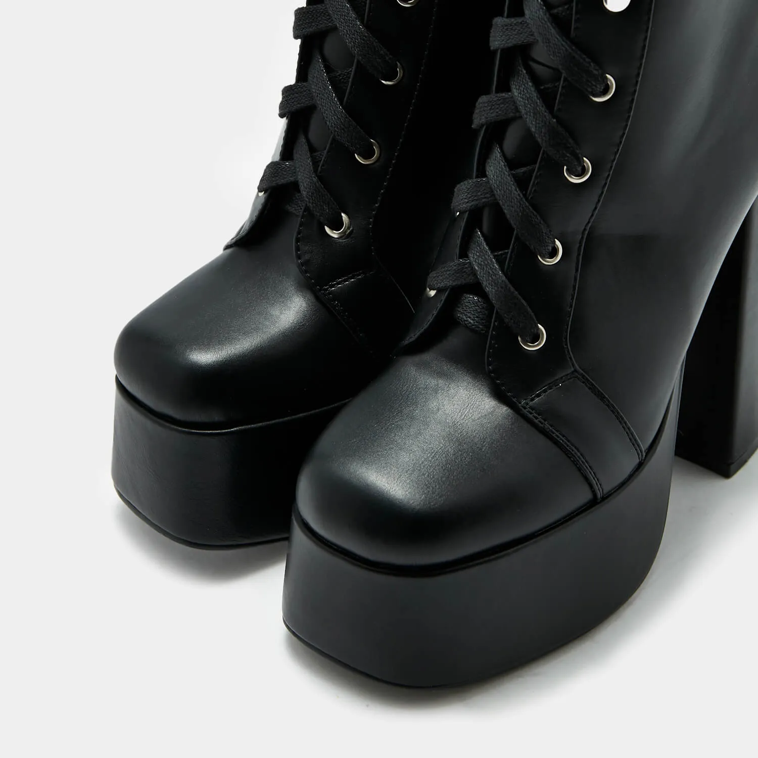 Findas Black Lace Up Platform Boots