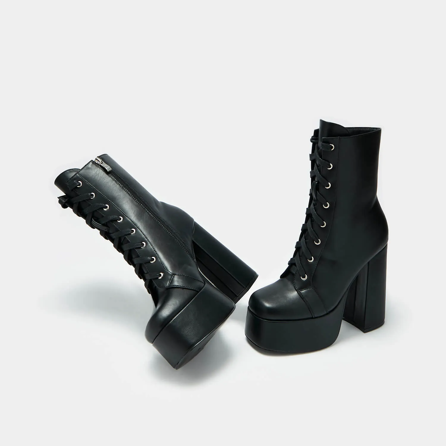 Findas Black Lace Up Platform Boots