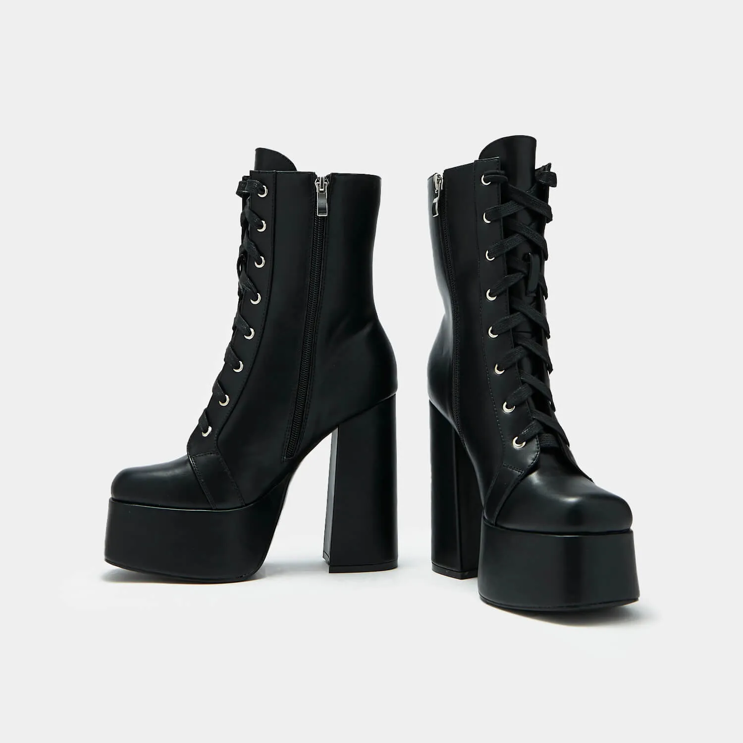 Findas Black Lace Up Platform Boots