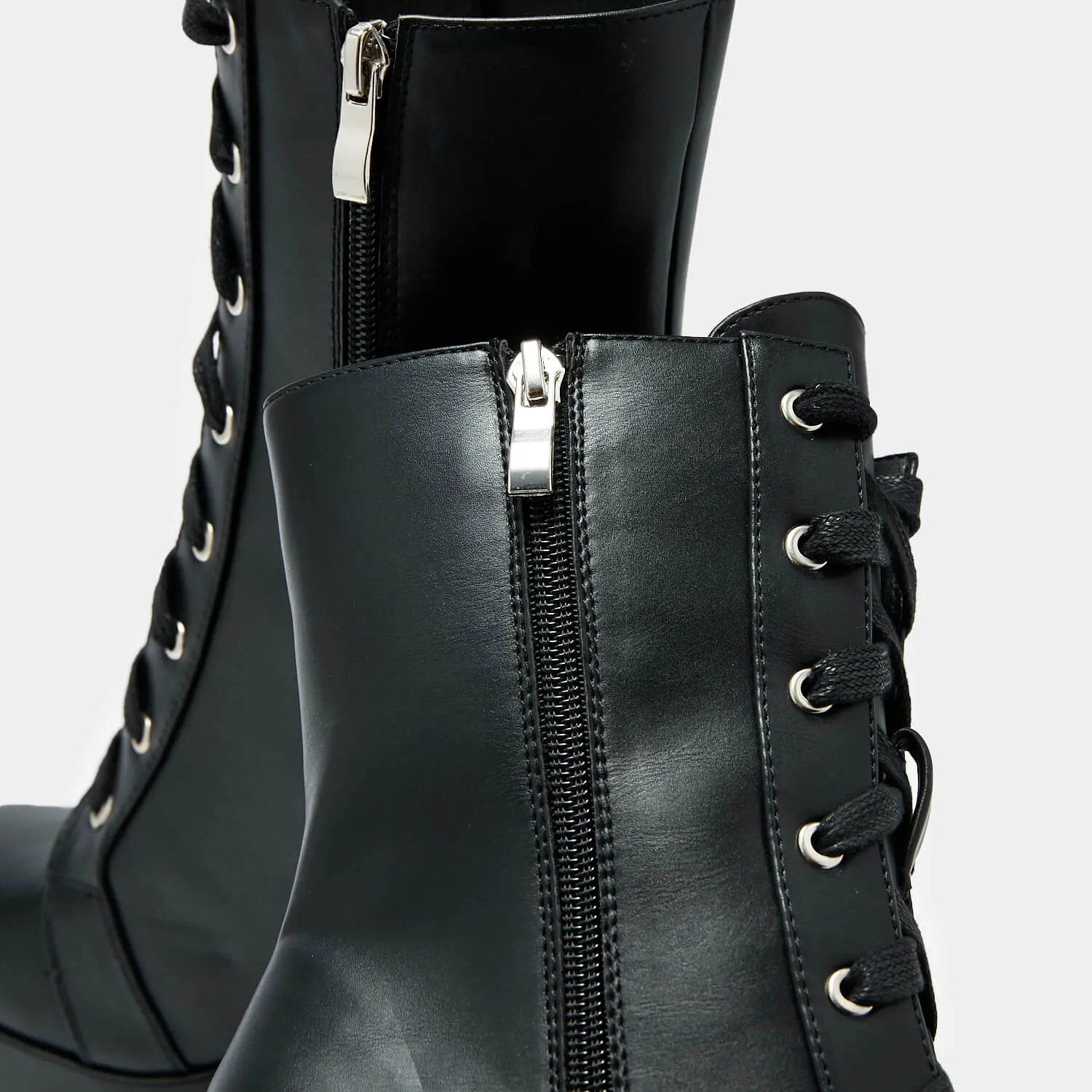 Findas Black Lace Up Platform Boots