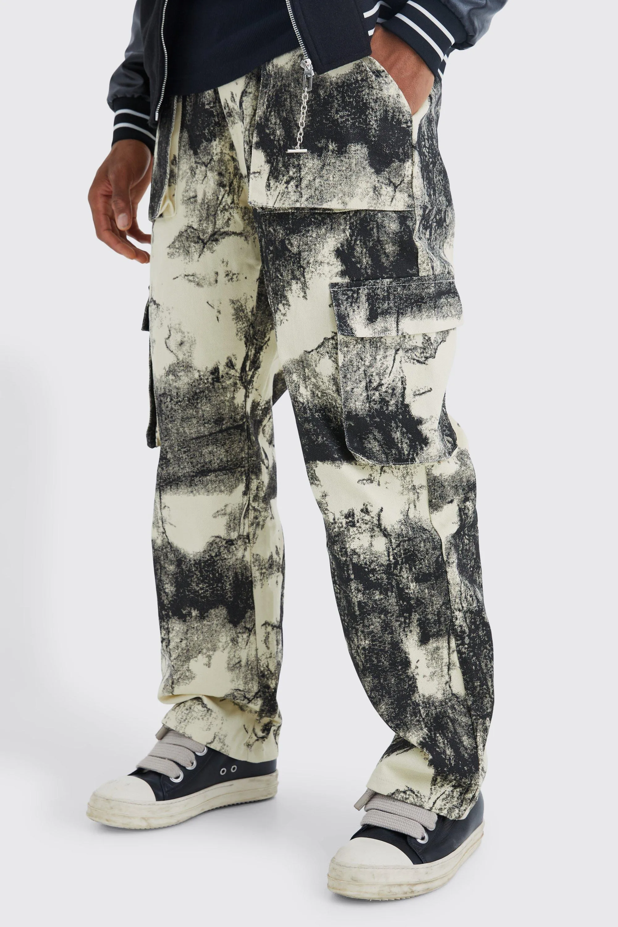 Fixed Waist Relaxed Smoke Dye Cargo Pants