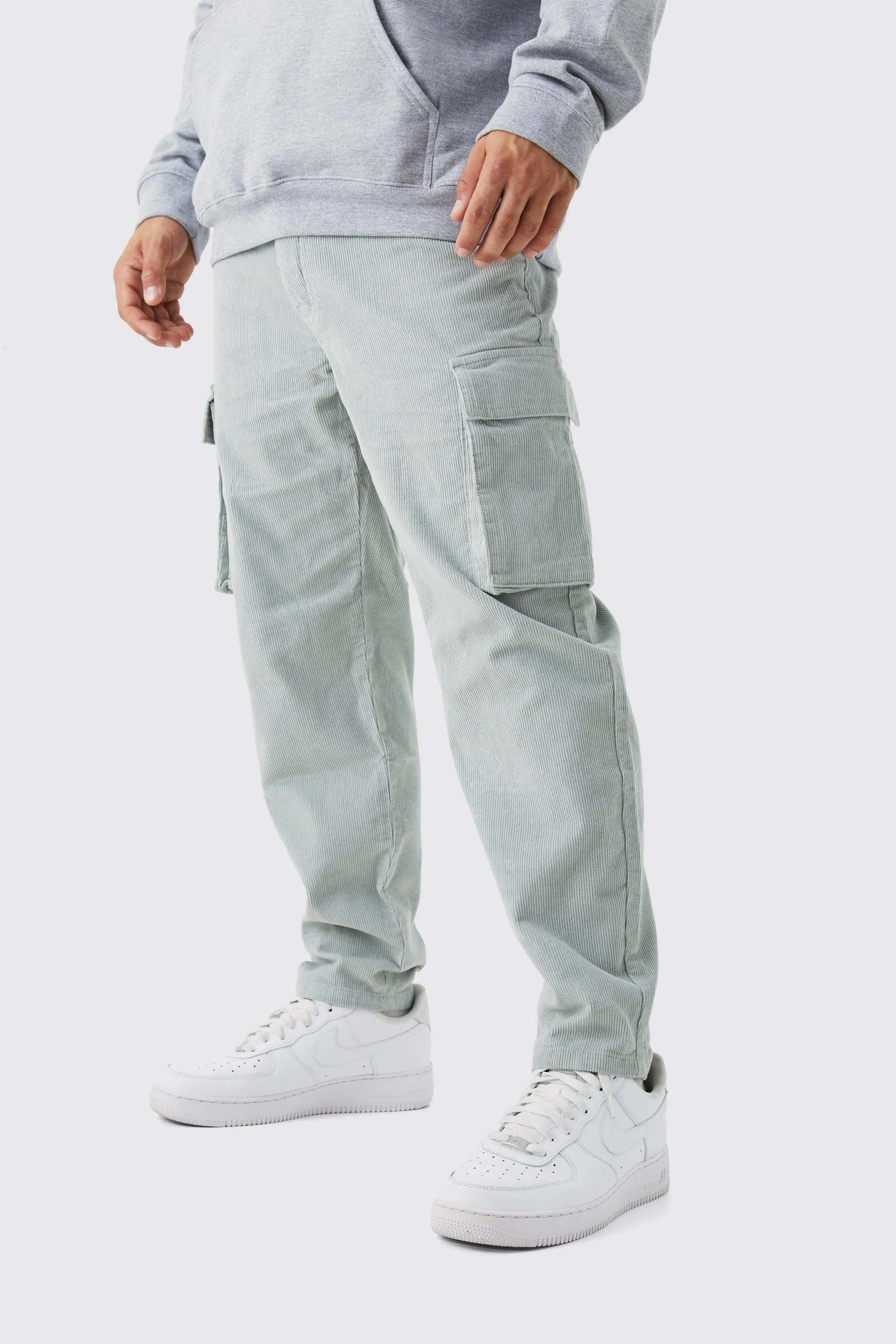 Fixed Waist Relaxed Tapered Cargo Cord Pants