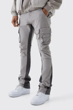 Fixed Waist Skinny Stacked Flare 3D Cargo Pants