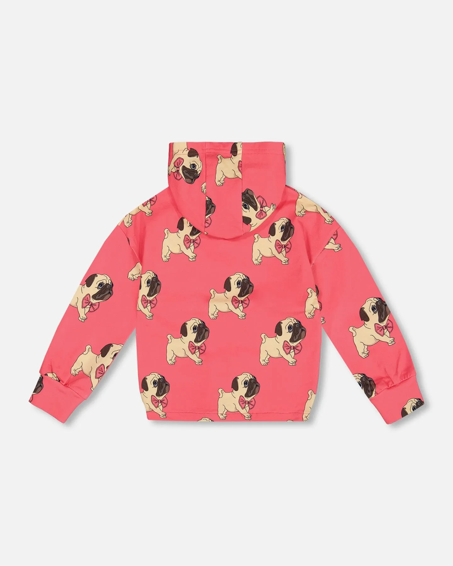 Fleece Hooded Cardigan Magenta Printed Pug